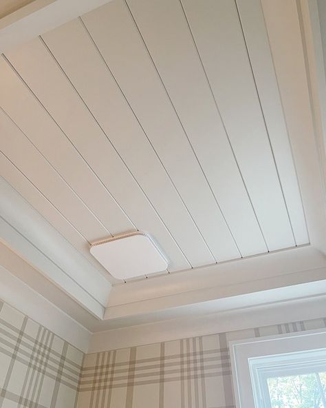 V Groove Ceiling, Powder Room Ceiling, Craftsman Molding, Groove Ceiling, Infinity Homes, Box Beam Ceiling, Box Ceiling, Barrel Ceiling, Shiplap Ceiling