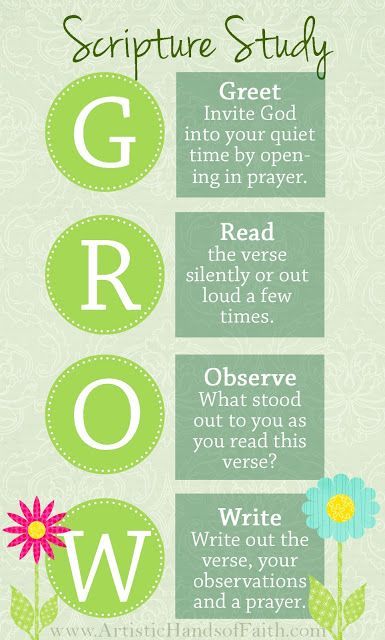 Scripture Study: G.R.O.W.  Let's GROW in His Word together!  Join the Scripture Study beginning August 6th: https://www.facebook.com/groups/1392278514325334/: Bible Study Methods, Bible Study Tips, Bible Study Guide, Study Methods, Bible Time, Ayat Alkitab, Bible Study Tools, Scripture Study, Relief Society