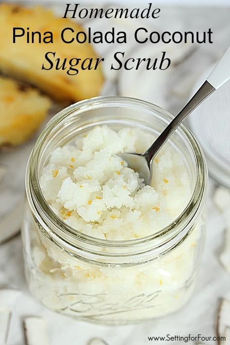 Coconut Sugar Scrub Recipe, Homemade Pina Colada, Coconut Sugar Scrub, Săpunuri Handmade, Sugar Scrub Homemade, Dry Flaky Skin, Scrub Corpo, Homemade Scrub, Sugar Scrub Recipe