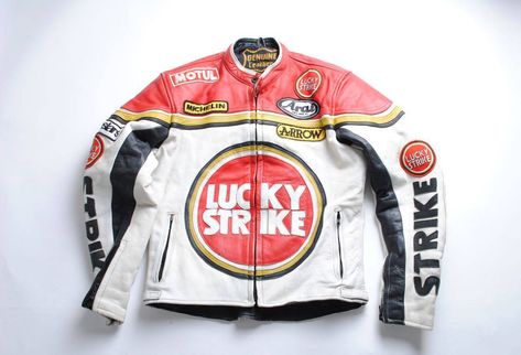 Vintage Lucky Strike Racing Leather Jacket 1990s Vintage Motocross Jacket, Racing Leather Jacket, Leather Racing Jacket, Motorcycle Racing Jacket, Vintage Biker Jacket, Vintage Racing Jacket, Jacket Designs, Motorbike Jackets, Racing Jackets