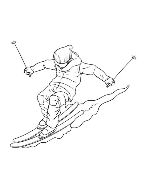 Vector alpine skiing isolated coloring p... | Premium Vector #Freepik #vector #color-book #line-illustration #outline #line-drawing Skiing Pictures, Ski Drawing, Skiing Quotes, Quote Coloring Pages, Unique Coloring Pages, Alpine Skiing, Ski Area, Yay Images, Water Skiing