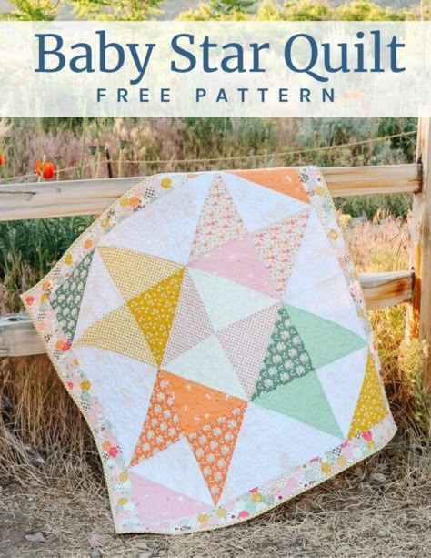 Baby Star Quilt Free Pattern - Diary of a Quilter - a quilt blog Simple Crib Quilt Pattern, Easy Crib Quilt Pattern Free, Newborn Quilt Pattern, Preemie Quilts Patterns, Stars And Bars Quilt Pattern, Layer Cake Star Quilt Pattern, Easy Baby Girl Quilts, Easy Baby Quilts Patterns Free, Star Block Quilt Patterns