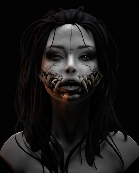 ArtStation - Necromorph woman Black And Grey Photography, Creepy References, Medium Tattoos, Vampire Tattoo, Dark Girl, People References, Devil Girl, Apocalypse Art, Bio Organic