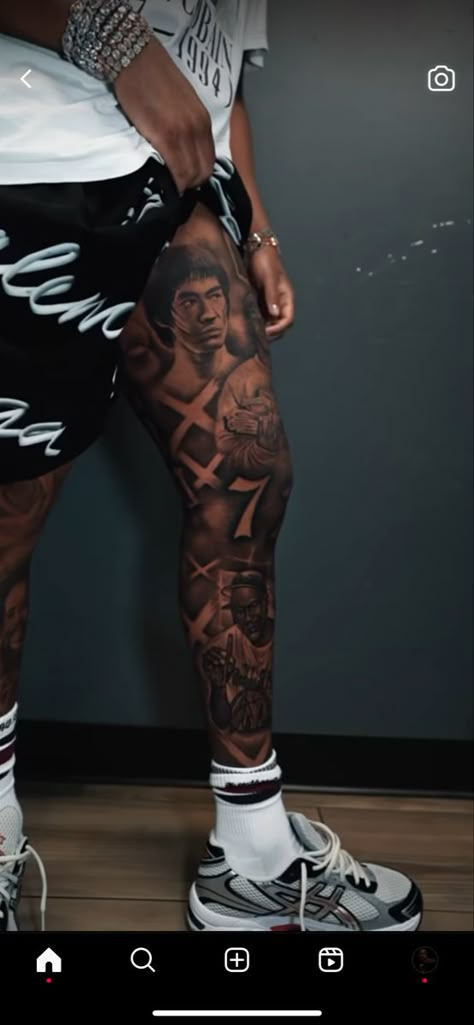 Mens Tattoo Leg Sleeve Ideas, Leg Tattoo Sleeve Ideas, Leg Sleeve Tattoo Male Ideas, Greek Mythology Leg Sleeve Men, Greek Leg Sleeve Tattoo, Men's Leg Tattoos, Urban Tattoos Designs Men, Leg Sleeve Tattoo Black Male, Front Thigh Tattoos Men