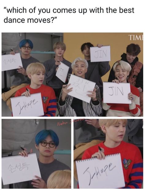 Tae put Sonsungdeug...Their choreographer 😁 While Yoongi put Hobi😁 Jin Dancing, Jin Dad Jokes, Army Tweets, Dancing King, Bts Things, Bts Stuff, First Love Bts, Bts Meme, About Bts