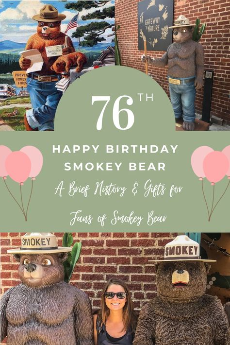 It’s August 9th and for fans of Smokey Bear, that means just one thing: it's Smokey’s birthday! Smokey first appeared on a Forest Fire Prevention campaign poster in 1944 meaning he’s 76 years old this year! For the past 76 years, Smokey Bear has been working hard to inspire Americans to prevent wildfires. After all, ONLY YOU can prevent wildfires! Smokey The Bear Party Ideas, Smokey The Bear Party, Smokey The Bear Craft, Smokey The Bear Birthday Party, Fire Safety Crafts, Safety Crafts, August Themes, Smokey The Bear, Bears Game