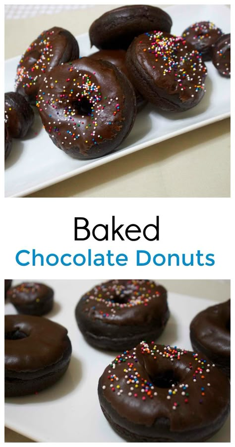 Rich and decadent milk chocolate donuts. Baked in under 10 minutes. Baked Chocolate Donuts Recipe, Baked Donut, Homemade Donuts Recipe, حلويات عربية, Baked Donut Recipes, Chocolate Glazed Donuts, Glazed Donuts, Donuts Recipe, Famous Recipe