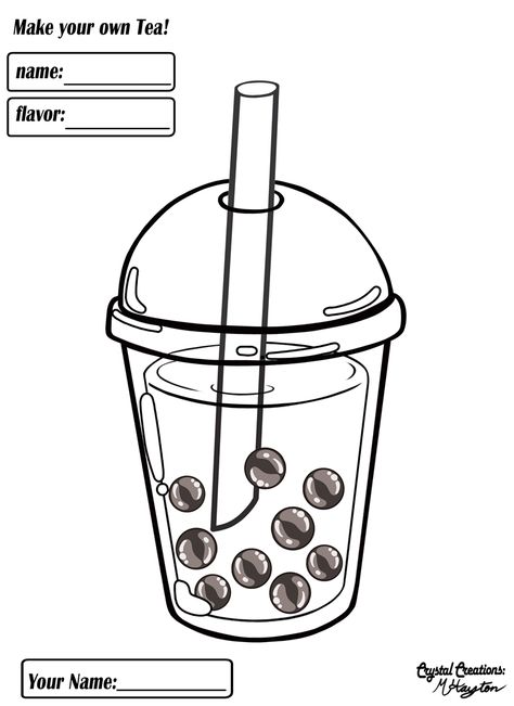 Boba Tea Printable, Boba Cup Drawing, Boba Coloring Page, Boba Tea Drawing, Tea Cup Drawing, Cup Drawing, Cricut Air 2, Tea Crafts, Gacha Props