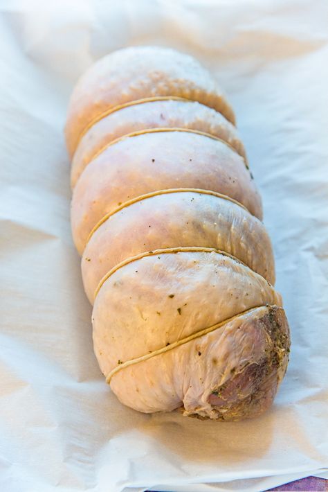 A Turkey Roulade that is ready to be cooked. Turkey Breast Roulade Recipes, Turkey Roulade Thanksgiving, Turkey Roll Recipes, How To Prepare Turkey, Pancetta Stuffing, Turducken Recipe, Ham Dinners, Rolled Turkey, Pork Roulade