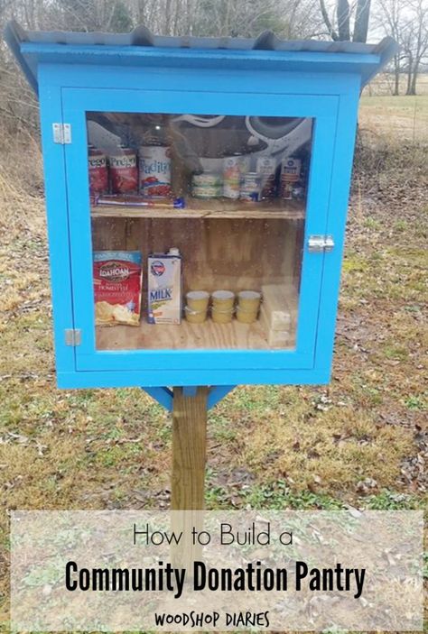 How to Build a Simple Community Pantry that can help others in need--A DIY project that can give back to your local community Blessing Box Food Pantry Diy, Outdoor Pantry Ideas, Diy Blessing Box Plans, Food Pantry Donation Box Ideas, Give Back To Community Ideas, Blessing Box Plans, Blessing Box Food Pantry, Outdoor Pantry, Community Pantry