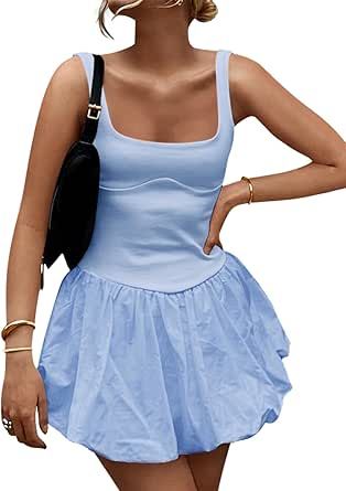 Cute Blue Dresses, Dress For Women, Vest Dress, High Waist, A Line, Slim Fit, Mini Dress, For Women, Square