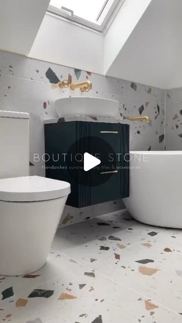 Boutique Stone on Instagram: "New Year, New stunning bathroom! 

Beautifully installed by Nathan @cooperthorpeplumbing

Tiles featured are Ravello Terrazzo porcelain by Boutique Stone

Ravello Terrazzo is not slippery when wet" Boutique Stone Terrazzo, Bathroom With Terrazzo Tiles, Terrazo Tile Bathroom Ideas, Grey Terrazzo Bathroom, Terrazzo Tile Bathroom, Terrazzo Tiles Bathroom, Terrazzo Bathroom Tiles, Bathroom Terrazzo, Washroom Tiles