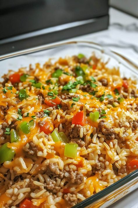 Easy Hamburger Rice Casserole Rice Bowls With Hamburger Meat, Rice Based Casseroles, Rice Hotdish Hamburger, Rice Hamburger Recipes, Hamburger And Rice Recipes Easy, Easy Hamburger Rice Casserole, Hamburger Meat And Rice Recipes Easy, Rice Hamburger Casserole, Hamburger Hotdish Recipes