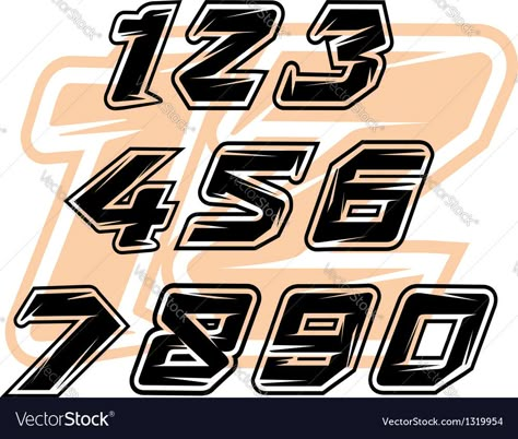 Sports Numbers Font, Number Fonts Free, Sign Lettering Fonts, Bike Logos Design, Art Deco Borders, Alfabet Font, Number Vector, Sports Numbers, Number Fonts