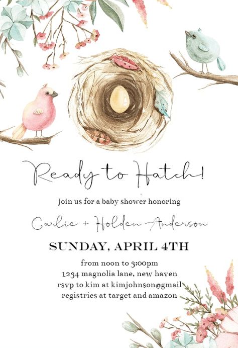 Bird Baby Shower Theme, Bird Baby Shower, Babyshower Party, Baby Shower Invitations Design, Greetings Island, Spring Baby Shower, Baby Shower Invitaciones, Baby Shower Invitation Template, Bird Theme