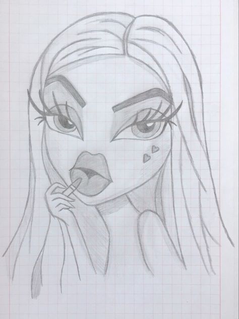 Brats Drawing Sketch, Baddie Easy Drawings, Bratz Doll Drawing Sketch, Drawing Ideas Bratz, How To Draw Bratz Step By Step, Bratz Doll Sketch, Bratz Dessin, Brats Drawings, Bratz Drawings Pencil