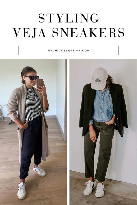 Are you looking for a way to elevate your casual style game? Look no further than the versatile (and trending) Veja sneakers! Whether you’re looking for outfit ideas to style your new pair of shoes or you’re looking for inspiration to see if they’re even worth adding to your wardrobe, in this post, I’ll show you how to master the casual chic style with a Veja sneakers outfit. Style Veja Sneakers, Veja Campo Sneakers Outfit Women, How To Style Veja Sneakers, Veja Sneakers Outfit Women Summer, Veja V12 Women Outfit, Black Jeans And Sneakers Outfit, Work Outfits Women With Sneakers, Veja Recife Outfit, Veja Shoes Outfit Women