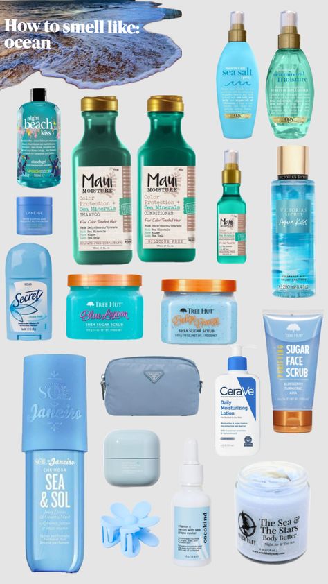 How to smell like: ocean #ocean  #skincare  #blue Smell Like Ocean, Profumo Victoria Secret, Ocean Scent, Basic Skin Care Routine, Shower Skin Care, Body Smells, Perfect Skin Care Routine, Pretty Skin Care, Perfume Scents