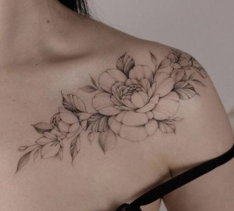 Flower Tattoo On Shoulder, Chrysanthemum Tattoos, Tattoo On Shoulder, Tattoo Shoulder, Flower Tattoo Shoulder, Japanese History, Shoulder Tattoos For Women, Shoulder Tattoos, Fine Line