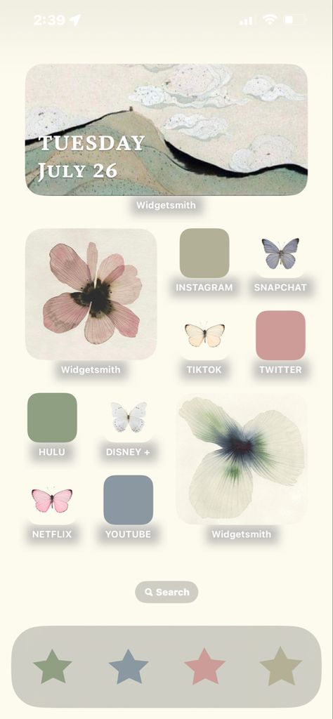 Flower Iphone Home Screen, Wallpaper And App Icons Ideas, Flower Ios Homescreen, Phone Screen Inspiration, Wallpaper And Icon Ideas, Flower Homescreen Layout, Boho Phone Theme Ideas, Spring Iphone Theme, Spring Iphone Layout