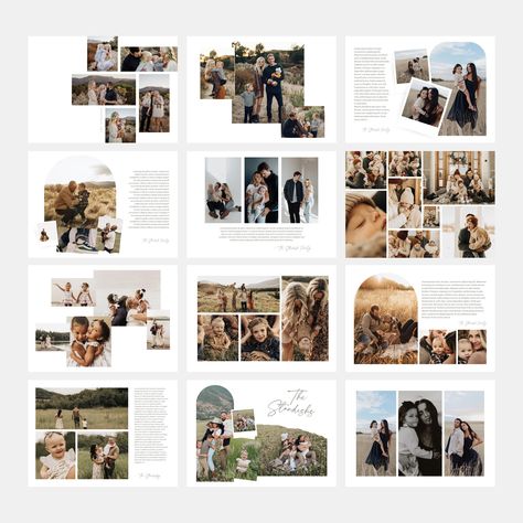 "Photos by Aubree Belle Photography | @aubreebellephotography, Savanna & PJ | @fraziercophoto & Lindsay Kujawa | @lindsaykujawaphotography This is a listing that includes a variety of 5x7\" photo collage options that will work with any of my card designs! This one is created in Canva! You can customize the text to fit whatever your needs are!  For example, even though the postcards are mainly for Christmas Cards, you can customize the wording to fit save the dates, graduation cards, thank you card etc! You will receive twelve total templates - all the options shown in the product images. ---------------------------- VERTICAL VERSION: ---------------------------- www.etsy.com/listing/1100508493/canva-photo-collage-card-template ------------------ PLEASE NOTE ------------------ This is a lis Magazine Photo Collage, Photo Album Design Ideas, Photo Collage Template Layout, Photobook Cover Design, Photo Album Design Layout, Photobooks Design, Collage Of Photos, Album Design Layout, Picture Layout