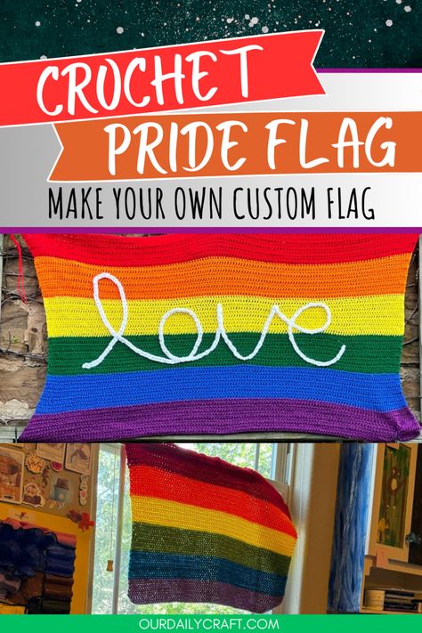 crochet pride flag pattern Crochet Pride Flag Pattern, Pride Crochet Ideas, Pride Crochet Patterns, Crochet Flag, Pride Crochet, Nonbinary Flag, Daily Crafts, Homemade Paint, Foundation Single Crochet