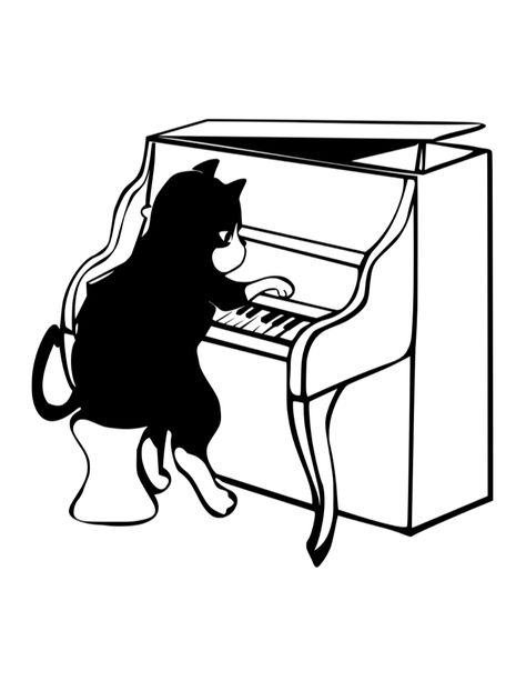 Wall Piano, Cat Playing Piano, Black Cat Playing, Piano Illustration, Cat Piano, Piano Tattoo, Playing The Piano, Cats Musical, Playing Piano