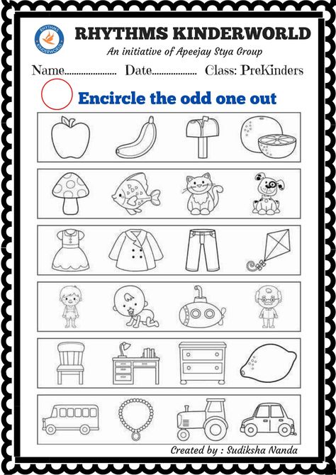 Odd One Out Worksheet For Kids, Odd One Out, Odd One Out Worksheet, Alphabetical Order Worksheets, Concentration Activities, Lkg Worksheets, Nursery Worksheets, Worksheets For Class 1, Kids Worksheet