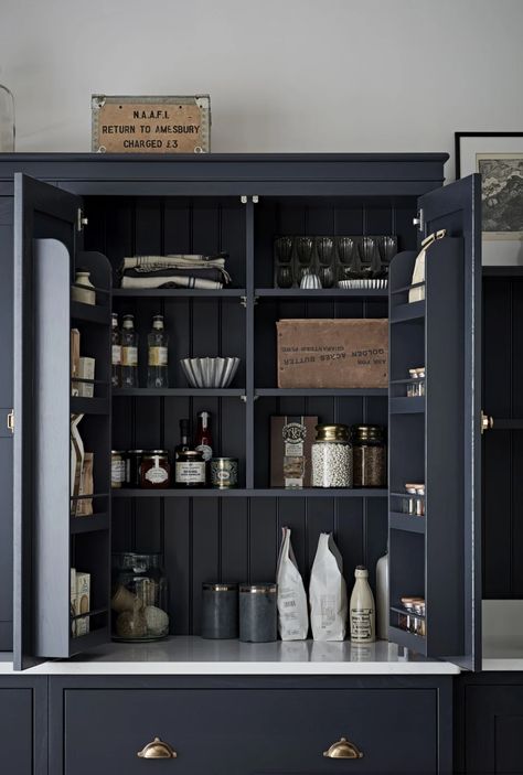 Trend forecasters say Joanna Gaines' 'brave' kitchen cabinet color will dominate our homes in 2025 Joanna Gaines Kitchen Cabinets, Gaines Kitchen, Joanna Gaines Kitchen, Rustic Farmhouse Style Kitchen, Larder Cupboard, Accent Wall Paint, Spice Storage, Blue Cabinets, Shaker Kitchen