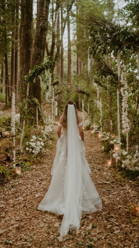 Forest Wedding Wedding Dress, Utah Forest Wedding, June Forest Wedding, Wedding In The Woods Dress, Twilight Inspired Makeup, Whimsical Forest Wedding Dress, Alter Ideas For Wedding, Wedding Photos Forest, Ethereal Forest Wedding