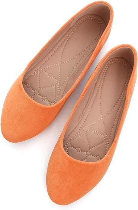 Amazon.com | SAILING LU Pointy Toe Shoes Women Solid Ballet Flats Comfort Solid Flat Shoes for Crews Women Work Slip On Moccasins Orange Size 9 | Flats Slip On Flats, Orange Flat Shoes, Formal Flats, Orange Flats, Pointy Toe Shoes, Ballet Slippers, Light Orange, Moccasins, Ballet Flats