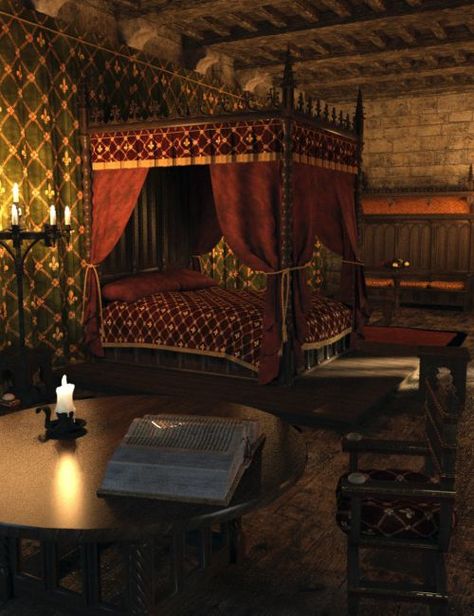 MICK-Bedroom is a interior, historical, scene, script/utility, architecture for Daz Studio or Poser created by Faveral. Castle Interior Medieval, Medieval Bed, Medieval Bedroom, Pirate Room, Royal Room, Royal Bedroom, Castle Bedroom, Fantasy Bedroom, Castle Aesthetic