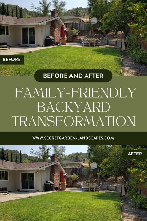 The transformation of this backyard into a family-friendly one was so much fun. I loved that my clients were game for my ideas and I am so thrilled that their family will now use the space often. Backyard landscaping | Backyard transformations | Backyard landscaping ideas | Backyard landscaping designs | Backyard landscaping layout Backyard Landscaping California, Medium Sized Backyard Ideas, How To Design A Backyard Layout, Family Friendly Landscape Design, Family Backyard Layout Simple, Backyard Entertaining Area Layout, Backyard Design Layout Rectangle, Large Backyard Inspiration, Square Backyard Ideas