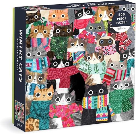 Amazon.com: Wintry Cats 500 Piece Puzzle from Galison - 20" x 20" Winter Themed Puzzle That is Puurrfect for The Holidays, Fun and Colorful Artwork, Thick and Sturdy Pieces, Makes a Wonderful Gift! : Galison Mudpuppy: Toys & Games Cat Jigsaw Puzzle, Colorful Scarves, Christmas Squares, Holiday Puzzle, Christmas In The City, Color Puzzle, Cat Puzzle, Christmas Puzzle, Winter Cat