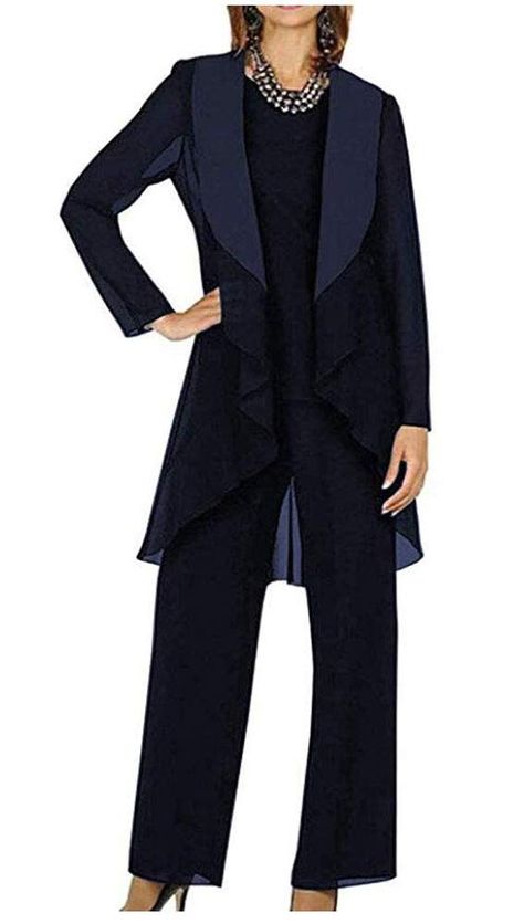 Dressy Pant Suits, Formal Pant Suits, Womens Evening Gowns, Suit With Jacket, Mother Of The Bride Suits, Wedding Pantsuit, Plus Size Evening Gown, Pant Suits For Women, Chiffon Pants