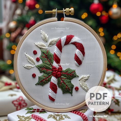 DESCRIPTION Ring in the new winter season with this joyful Candy Cane hand embroidery pattern! Get your hoop ready and let's stitch up some holiday magic with this delightful embroidery project! Happy stitching! This listing is for a digital PDF pattern, which includes: ~ Printable pattern scaled to fit 3" to 8" hoops ~ DMC color and stitch suggestions ~ Beginner's Guide to Hand Embroidery with a FREE sample pattern ~ Beginner's Guide available in English, Español, Français and Deutsch ~ Referen Candy Cane Hand Embroidery, Christmas Stocking Embroidery Pattern, Christmas Ornament Embroidery Patterns, Noel Embroidery, Christmas Embroidery Patterns Free, Free Christmas Embroidery Patterns, Holiday Embroidery Patterns, Watercolor Embroidery, Xmas Embroidery