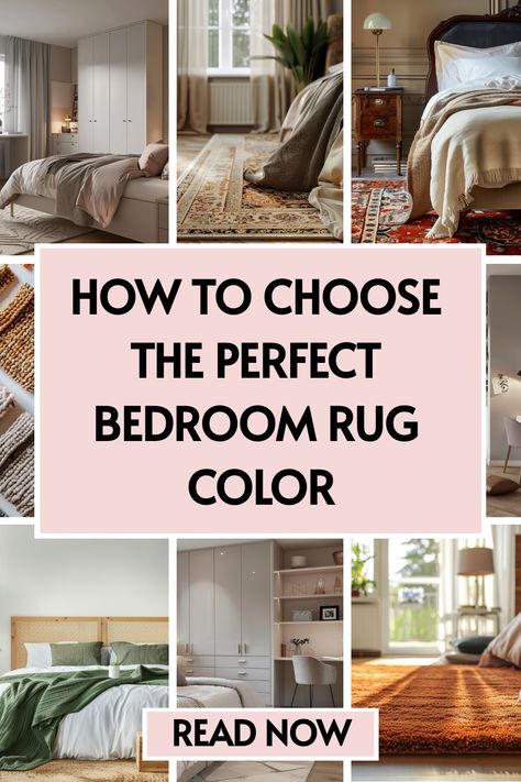 🎉 Boost your bedroom's style with our smart guide on selecting the perfect bedroom rug color. From vibrant to soothing, find the best shades in our article filled with bedroom rug ideas. Click to see how a simple change can make all the difference! Shag Rug Bedroom Ideas, Simple Rugs For Bedroom, Area Rug In Bedroom Ideas, How To Style Rugs In Bedroom, How To Style A Rug In A Bedroom, Rug For Bedroom Ideas, Large Rugs Bedroom, Queen Bed Rug Placement, Rugs In Bedroom With Hardwood