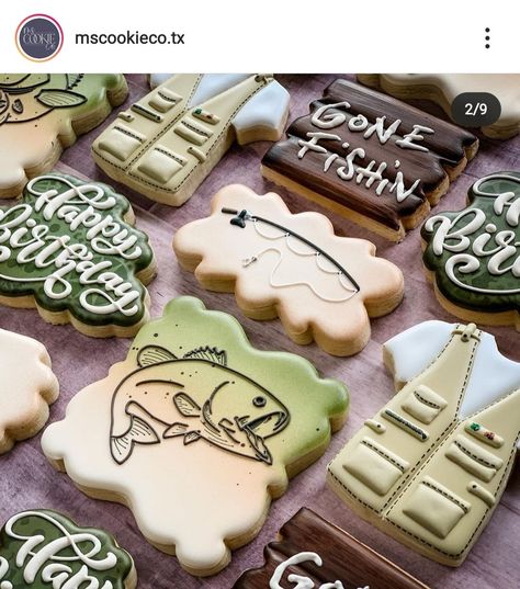 Bass Cookies Decorated, Bass Fishing Cookies, Camp Cookies Decorated, Fishing Themed Wedding Cookies, Bass Fish Cookies, Lake Theme Cookies Decorated, Hunting Cookies Decorated, Fishing Birthday Cookies, Fishing Cookies