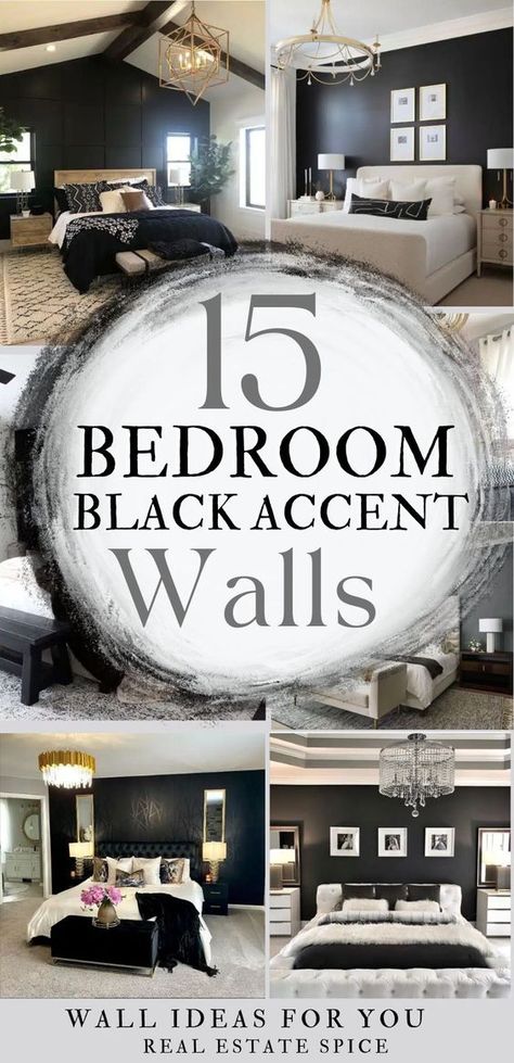 15 BEST Black Accent Wall Bedrooms and Design Tips. These stunning black accent wall bedrooms show how much black can dramatically change a bedroom. See design styles and decor ideas for any taste! via @https://www.pinterest.com/realestatespice/_created/ Black Accent Wall Living Room, Black Accent Wall, Black Walls Bedroom, Fall Bedroom Ideas, Tv Feature Wall, Living Room Design Styles, Black Feature Wall, Black Accent Walls, Cozy Fall Bedroom