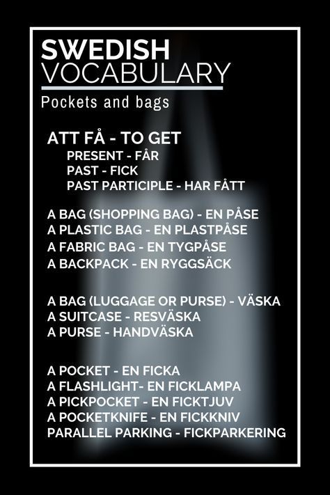 Swedish Aesthetic, Types Of Bags, Scandinavian Costume, Learn Swedish, Swedish Language, Vocabulary List, Foreign Languages, Aesthetic Words, Learning Languages