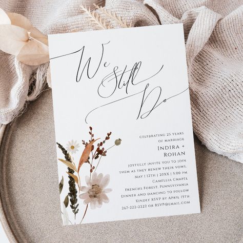 Rustic Vow Renewal, We Still Do Vow Renewal, Sage Green Leaves, Vow Renewal Invitations, Boho Autumn, Country Wedding Invitations, Wedding Anniversary Invitations, Orange Hues, Fall Watercolor