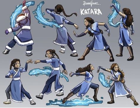 Katara Fanart Water Bending, Katara Waterbending Poses, Water Bender Poses, Water Bending Poses, Avatar Water Bender, Waterbending Poses, Katara Waterbending, Water Bender, Avatar: The Last Airbender