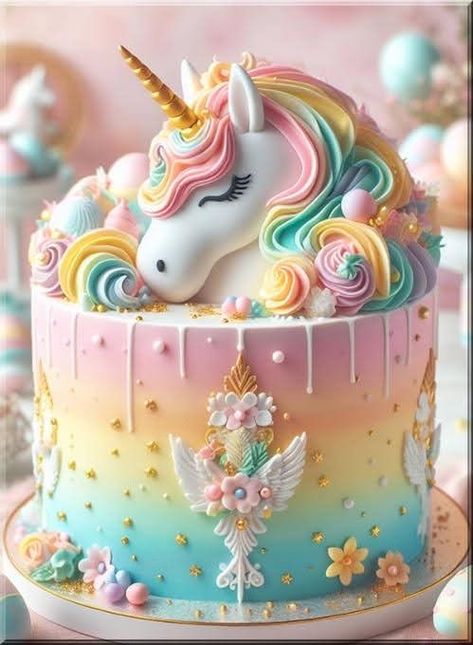 Unicorn Cake Ideas, Unicorn Birthday Party Cake, Cake Themes, 5 Cake, Rainbow Unicorn Cake, Rainbow Birthday Cake, Ballerina Cakes, Fantasy Cake, 4th Birthday Cakes