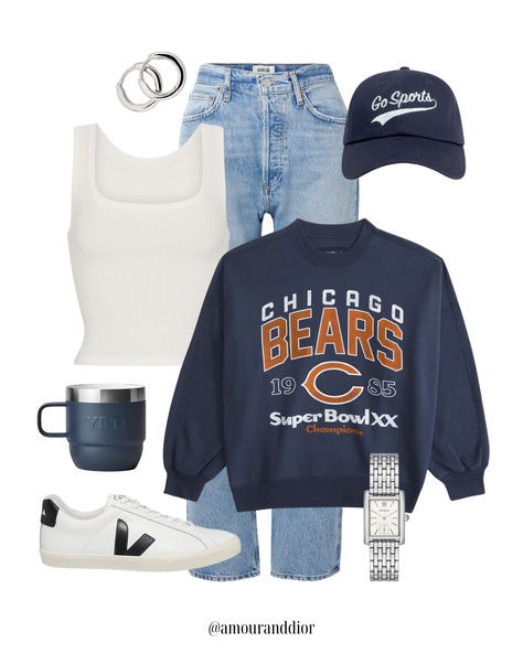 What to wear: styling sportswear 🏈  NFL gear for women, activewear, go sports sweatshirt, go team sweatshirt, go sports hat, football game outfit, fall outfit, casual outfit, trainers, veja sneakers, denim, blue jeans #LTKFallSale Thanksgiving Football Game Outfit, Bengals Outfit Woman, Football Watch Party Outfit, Cold Football Game Outfit Winter, Styling Sportswear, Winter Football Game Outfit Cold Weather, Fall Football Game Outfit For Women, Fall Football Game Outfit, Winter Football Game Outfit