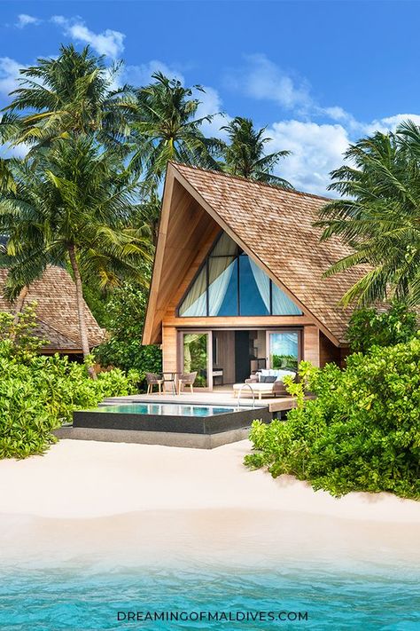 The St Regis Vommuli Maldives 2 Bedroom Family Beach Villa with Pool Tropical home inspiration St Regis Maldives, Eco Houses, House On The Beach, Land Ideas, Casa Hobbit, Tropical Beach Houses, Private Island Resort, Bahay Kubo, Camping Pod