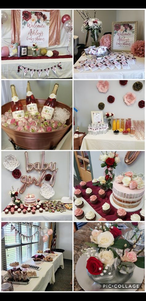 Burgundy Baby Shower Ideas, Mauve Baby Shower Ideas, Kylie Baby Shower, Burgundy Baby Shower, Jordan Baby Shower, Pink Baby Shower Cake, Brunch Bar, Valentines Baby Shower, Green Baby Shower