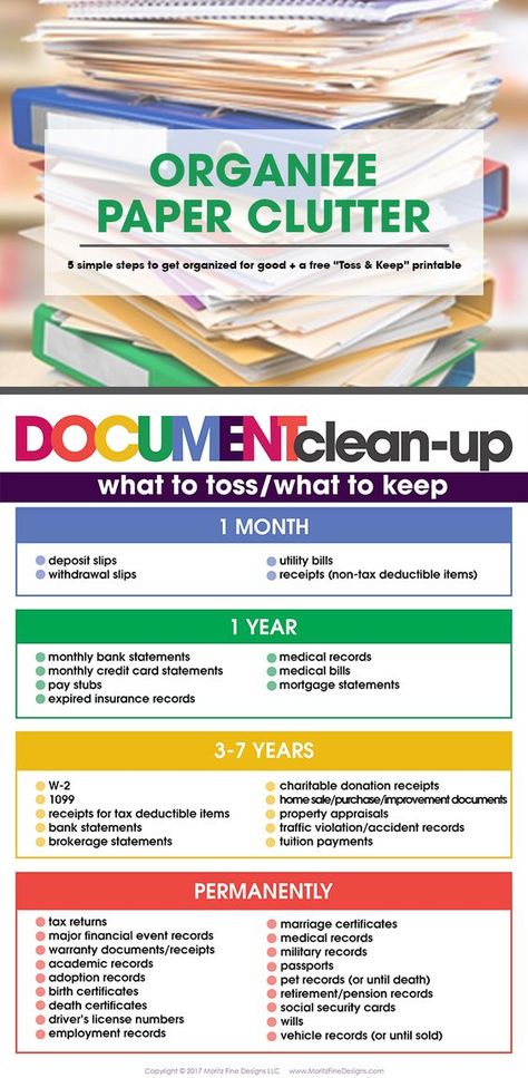 Organize Paper Clutter in 5 Simple Steps | Free Toss & Keep Printable | Home Organization | Clean up your junk Paper Clutter Organization, Organizing Paperwork, Paper Clutter, Organisation Hacks, Deep Cleaning Tips, Clutter Organization, Organize Declutter, Documents Organization, Declutter Your Home