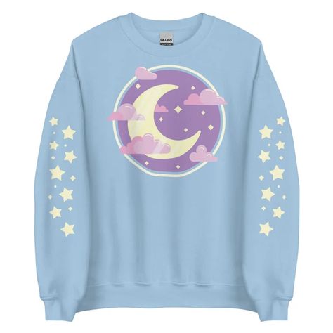 GemCafe - Etsy Moon Clothing Aesthetic, Pastel Goth Outfits Blue, Pastel Star Outfit, Pastel Space Aesthetic Outfit, Moon Clothes Aesthetic, Star Clothing Aesthetic, Space Aesthetic Fashion, Sun And Moon Clothes, Pastelcore Outfits