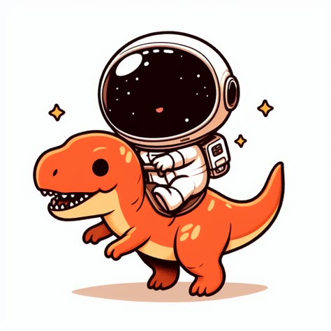 Cartoon Astronaut Tattoo, Cute Drawings Cartoon, Cartoon Dinosaur Drawing, Dino Astronaut, Astronaut Drawing, Cute Astronaut, Dinosaur Wall Art, Lilo Et Stitch, Graphic Poster Art