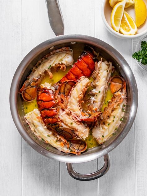 Poached Lobster Tail Recipe, Butter Poached Lobster Tail, Herb Butter Sauce, Lobster Chowder, Cooking Lobster, Homesteading Recipes, Butter Poached Lobster, Poached Lobster, Half And Half Recipes